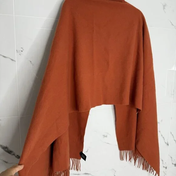 Aritzia Wilfred Tessuto 100% Wool Orange  Oversized Blanket Scarf EUC Warm Cozy - Picture 6 of 8